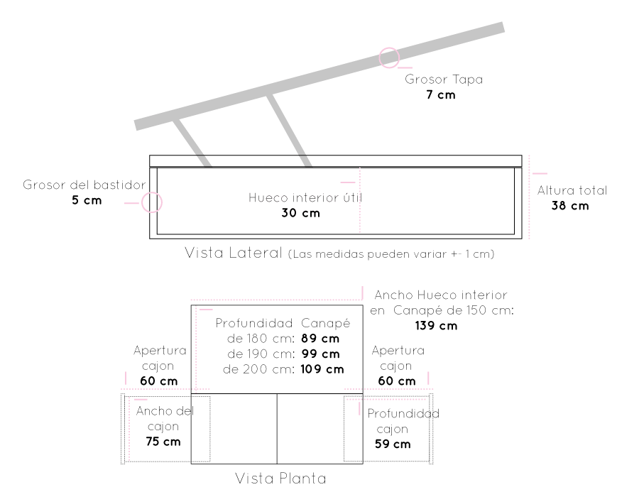 Canapé tapizado Samantha Medidas - Mobiliario y decoración Natalia Moreno