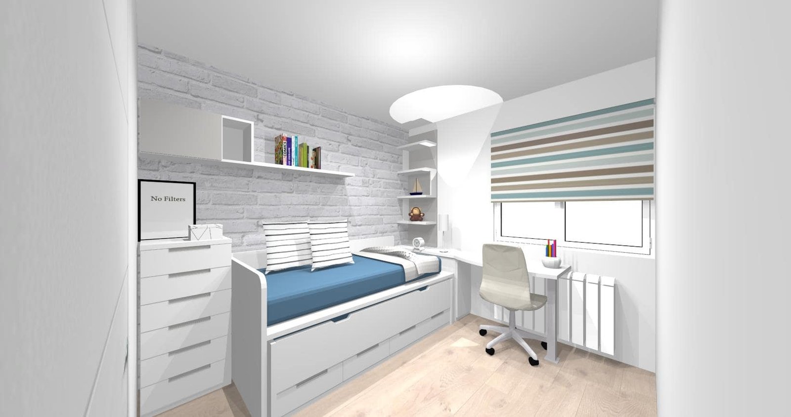 Diseño 3D Dormitorio Juvenil con escritorio -Mobiliario y decoración Natalia Moreno Diseño 3D Dormitorio Juvenil con escritorio -Mobiliario y decoración Natalia Moreno