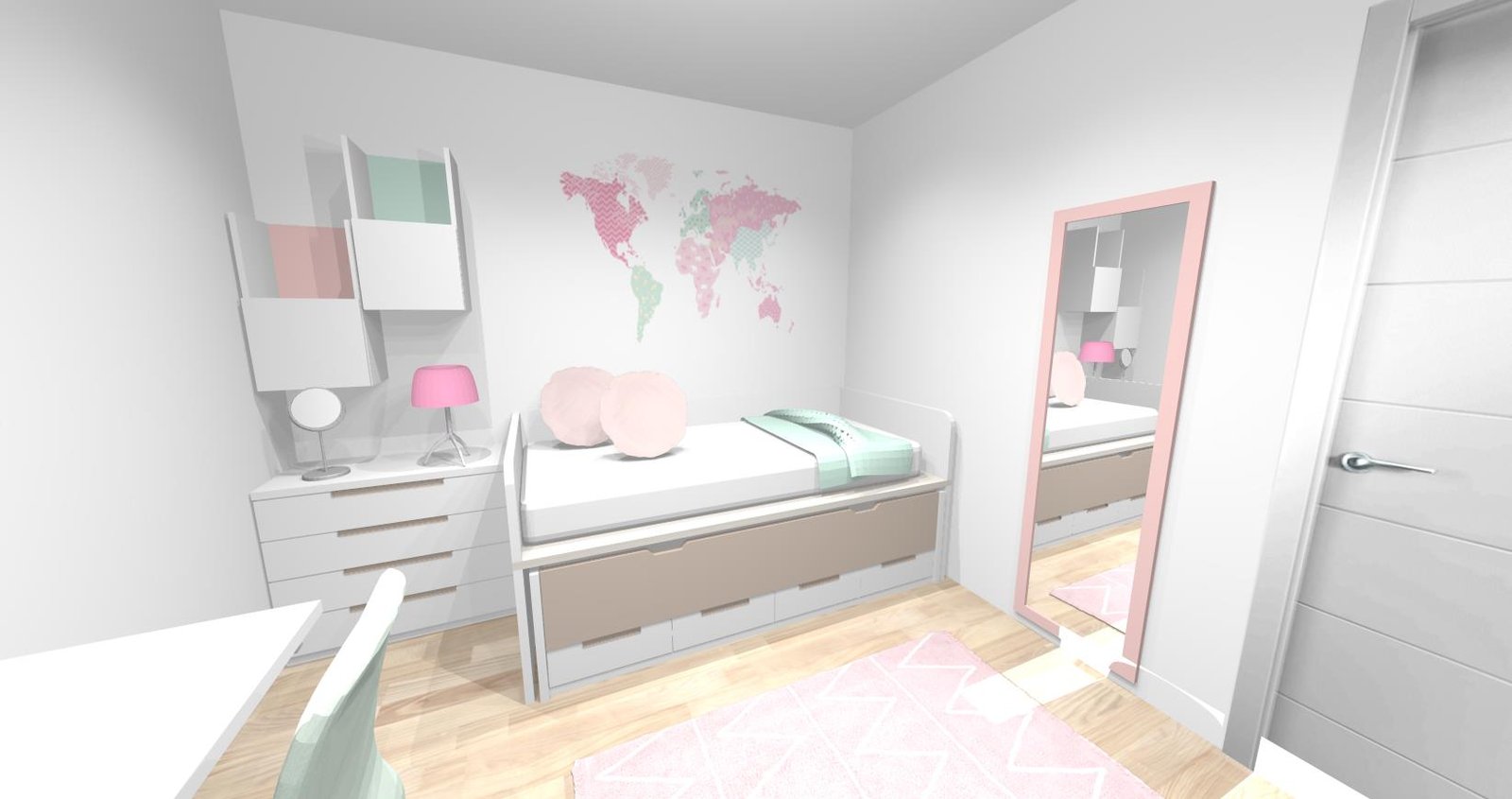 Diseño 3D Dormitorio Juvenil con escritorio- Mobiliario y decoración Natalia Moreno Diseño 3D Dormitorio Juvenil con escritorio- Mobiliario y decoración Natalia Moreno