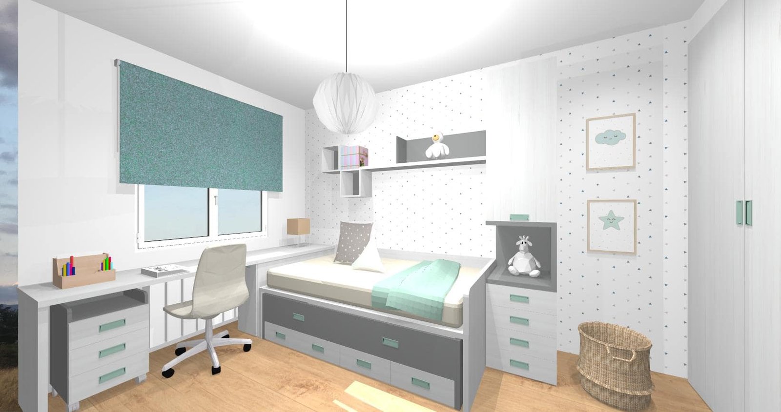 Diseño 3D Dormitorio cama nido - Mobiliario y decoración Natalia Moreno Diseño 3D Dormitorio cama nido - Mobiliario y decoración Natalia Moreno