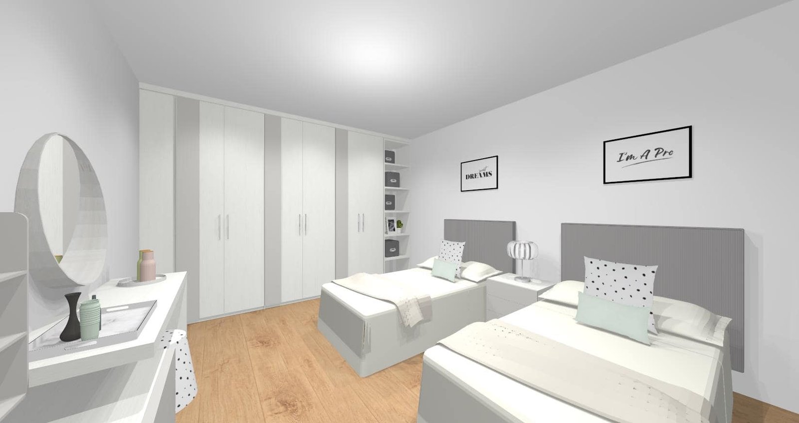 Diseño 3D Dormitorio doble - Mobiliario y decoración Natalia Moreno Diseño 3D Dormitorio doble - Mobiliario y decoración Natalia Moreno