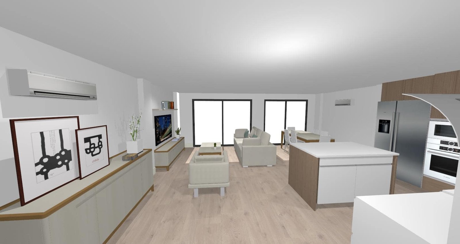 Diseño 3D Salón comedor cocina- Mobiliario y decoración Natalia Moreno Diseño 3D Salón comedor cocina- Mobiliario y decoración Natalia Moreno