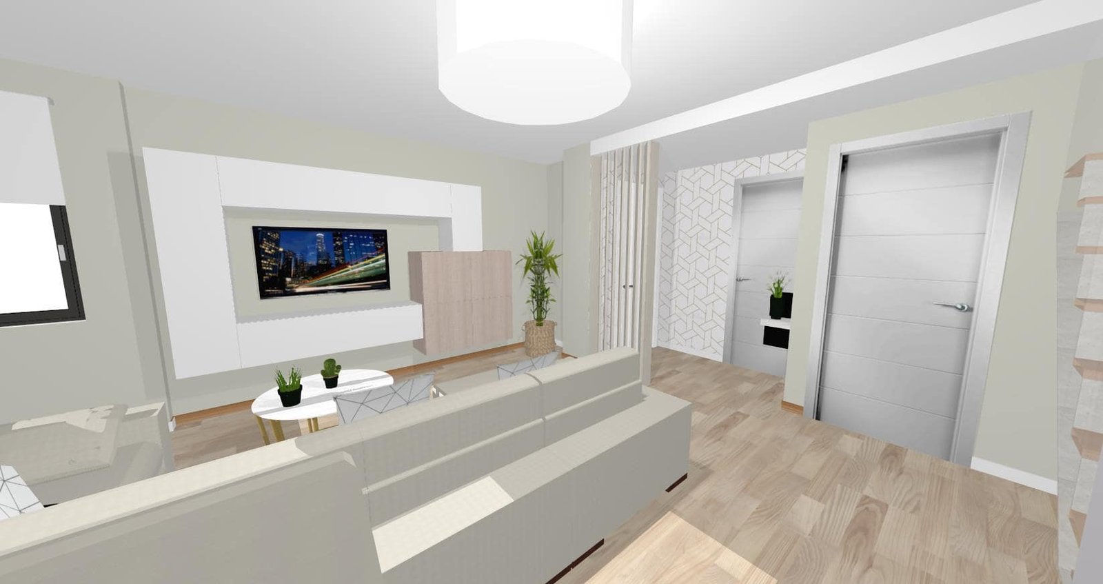 Diseño 3D Salón comedor cocina - Mobiliario y decoración Natalia Moreno Diseño 3D Salón comedor cocina - Mobiliario y decoración Natalia Moreno