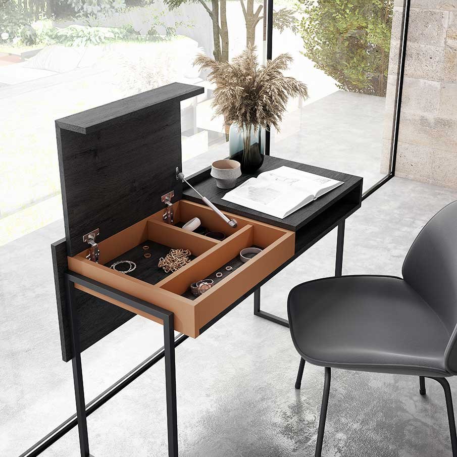 Tocador joyero escritorio Rodas moderno con pata metálica