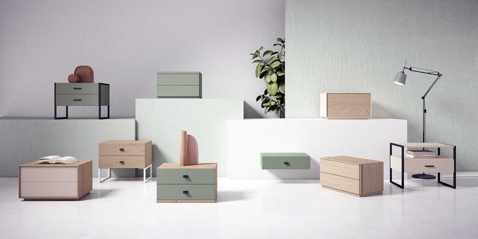 Mesitas de noche de diferentes estilos, formas y colores