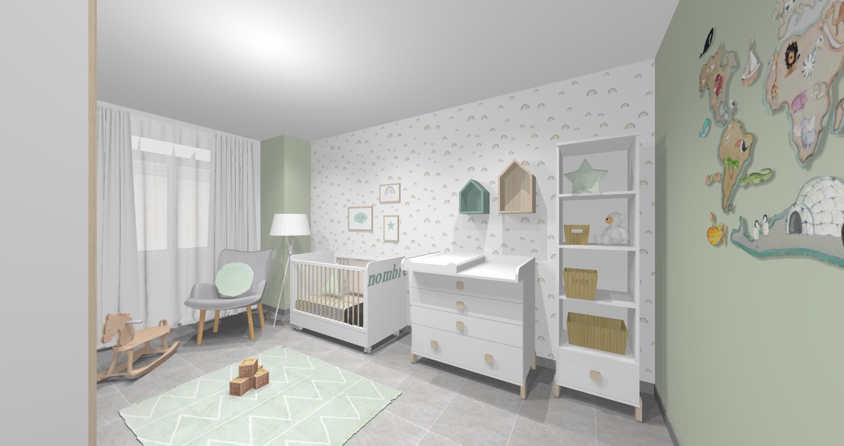 Dormitorio infantil con cuna y cambiador