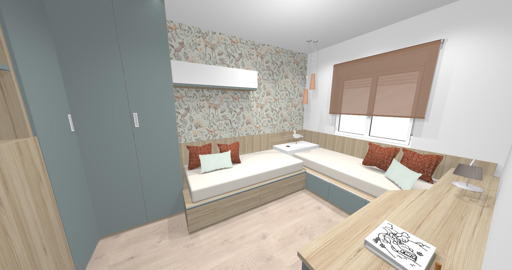 Diseño 3D dormitorio juvenil
