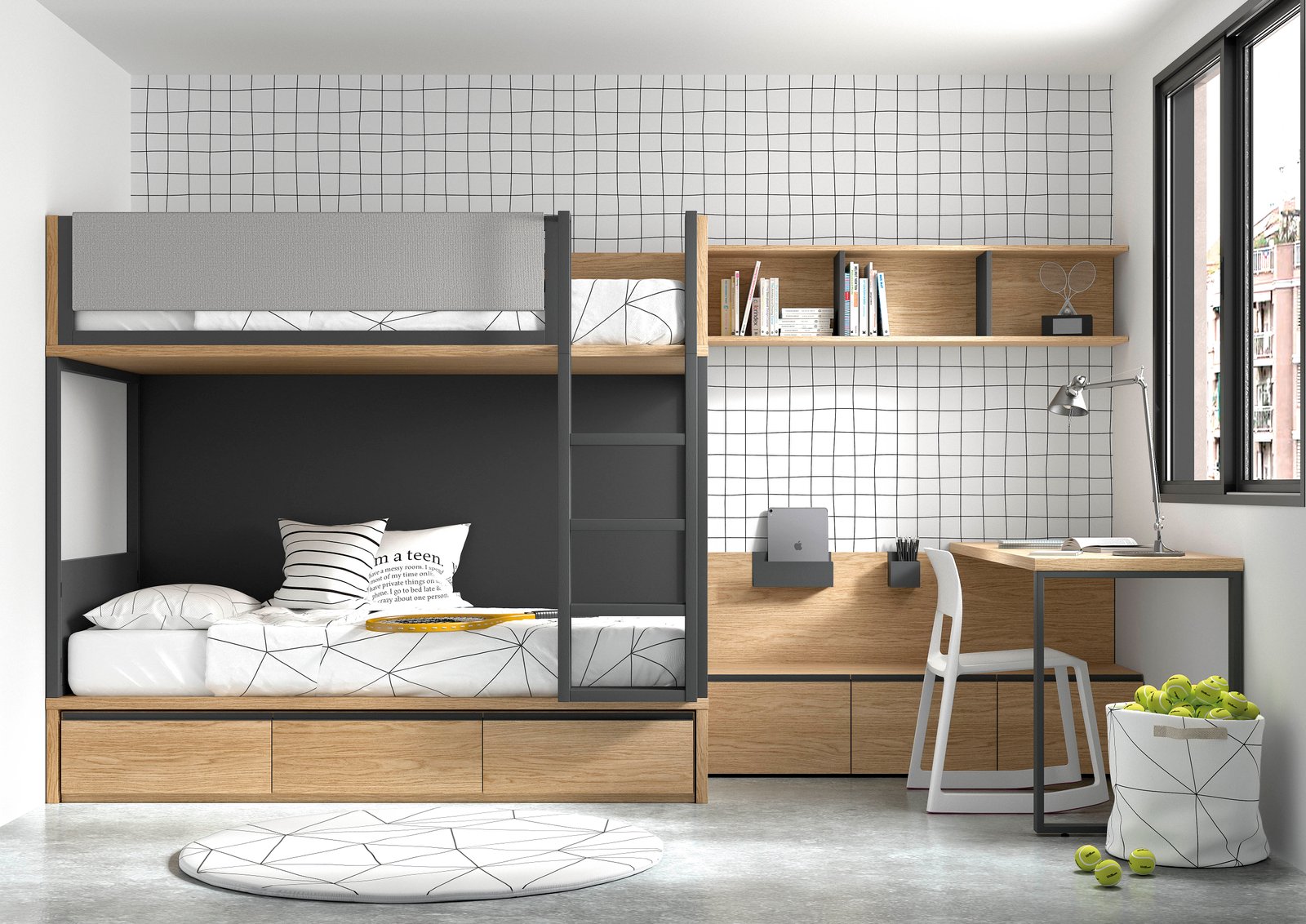 Dormitorio juvenil con litera