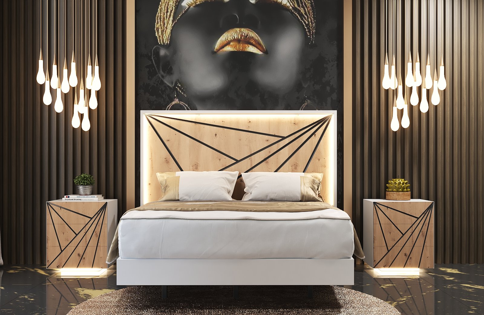 Dormitorio moderno madera blanco con led