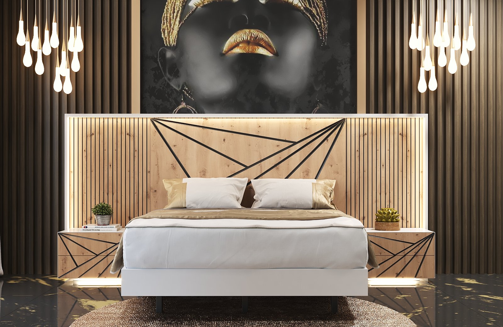 Dormitorio moderno madera con led