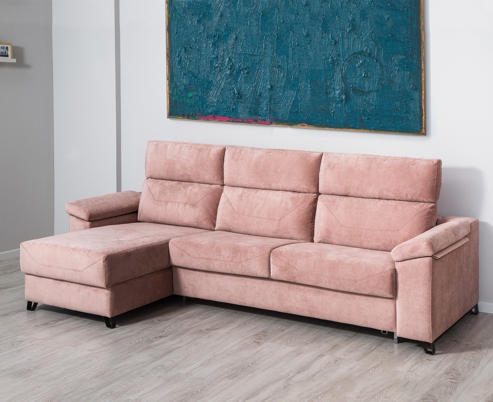 Sofa cama cheslong sistema italiano con pata y arcones