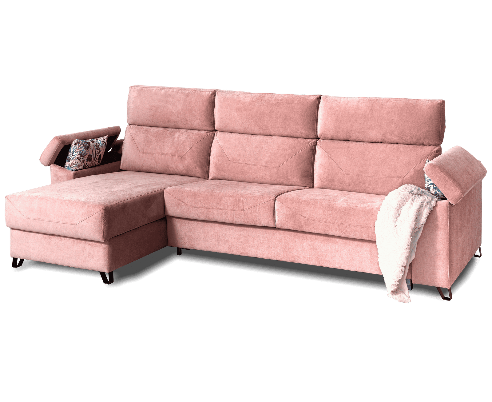 Sofa cama cheslong sistema italiano con pata y arcones