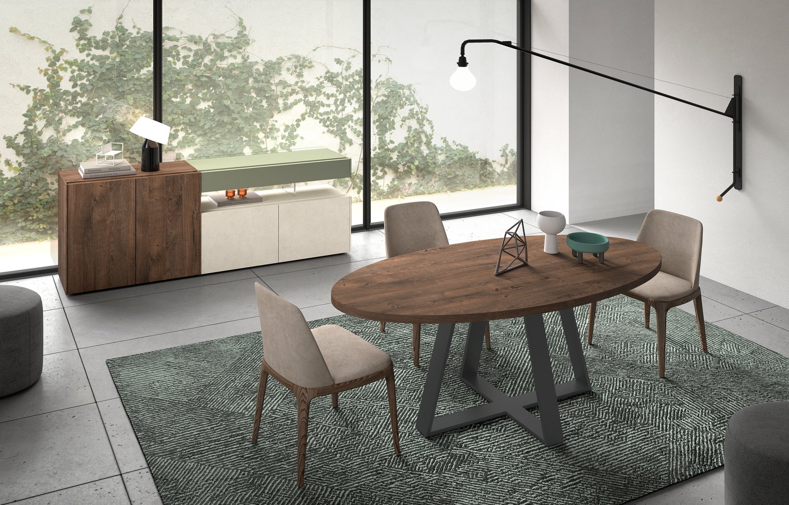 Mesa ovalada moderna pata cruz