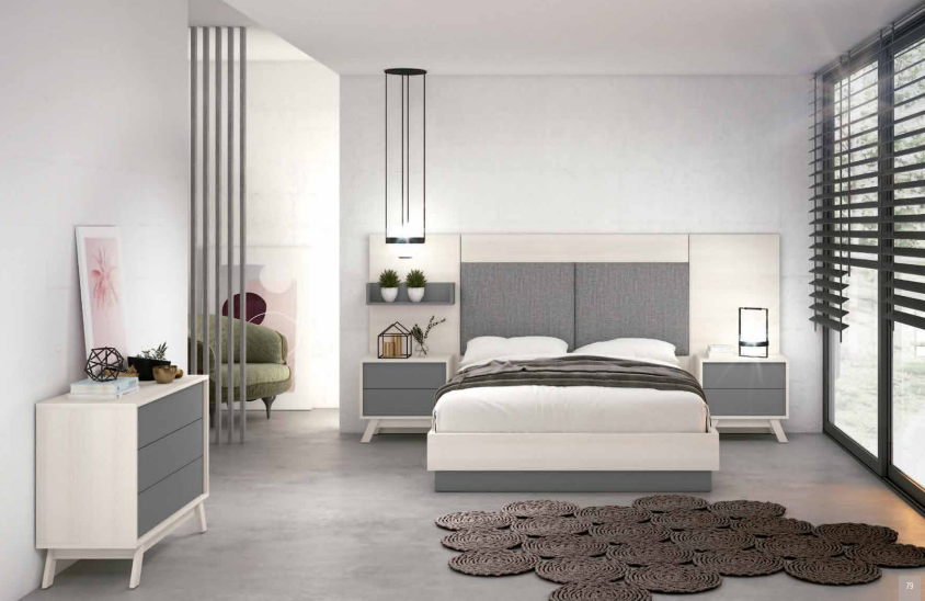 Dormitorio matrimonio cabezal tapizado y madera