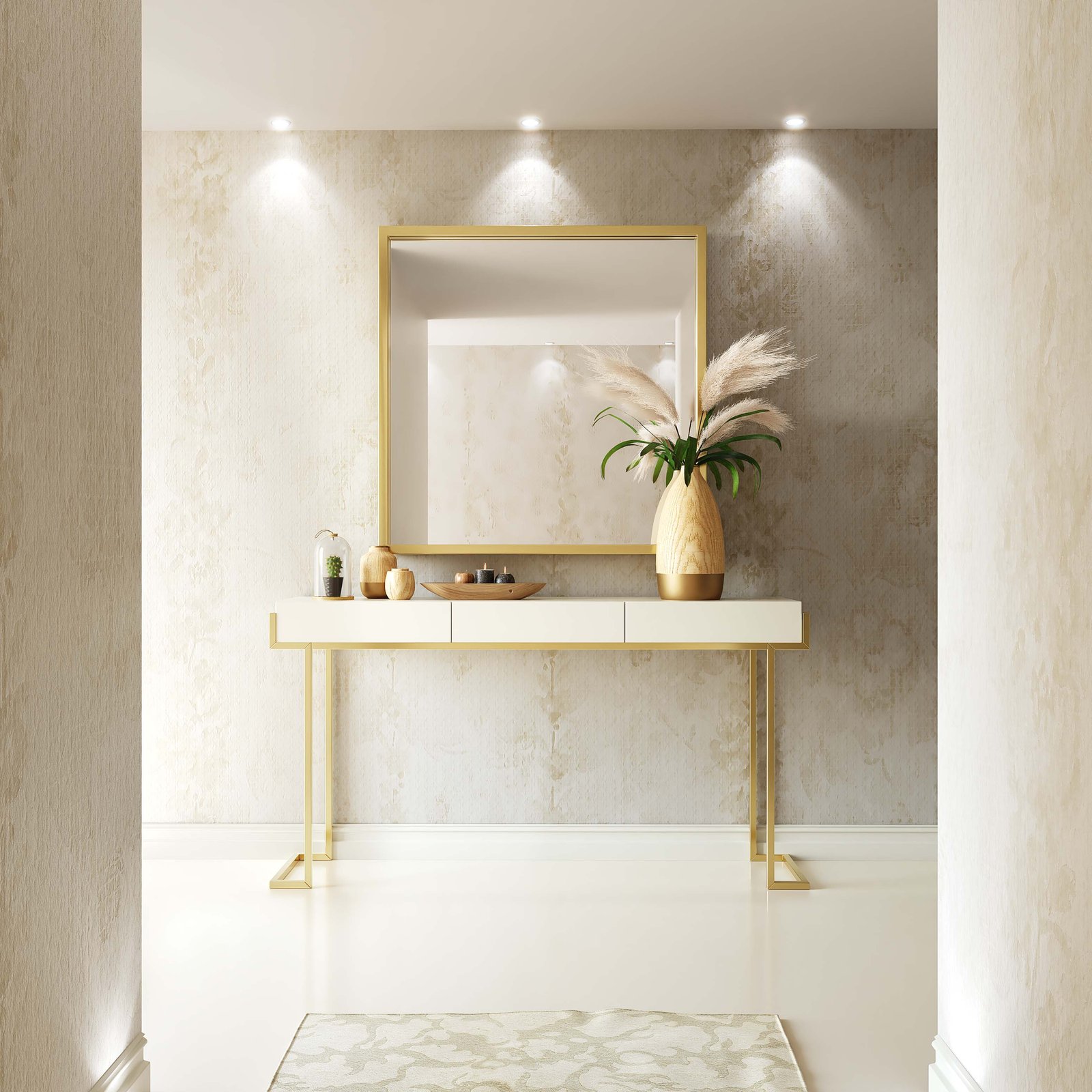 Recibidor lacado blanco - patas oro en L