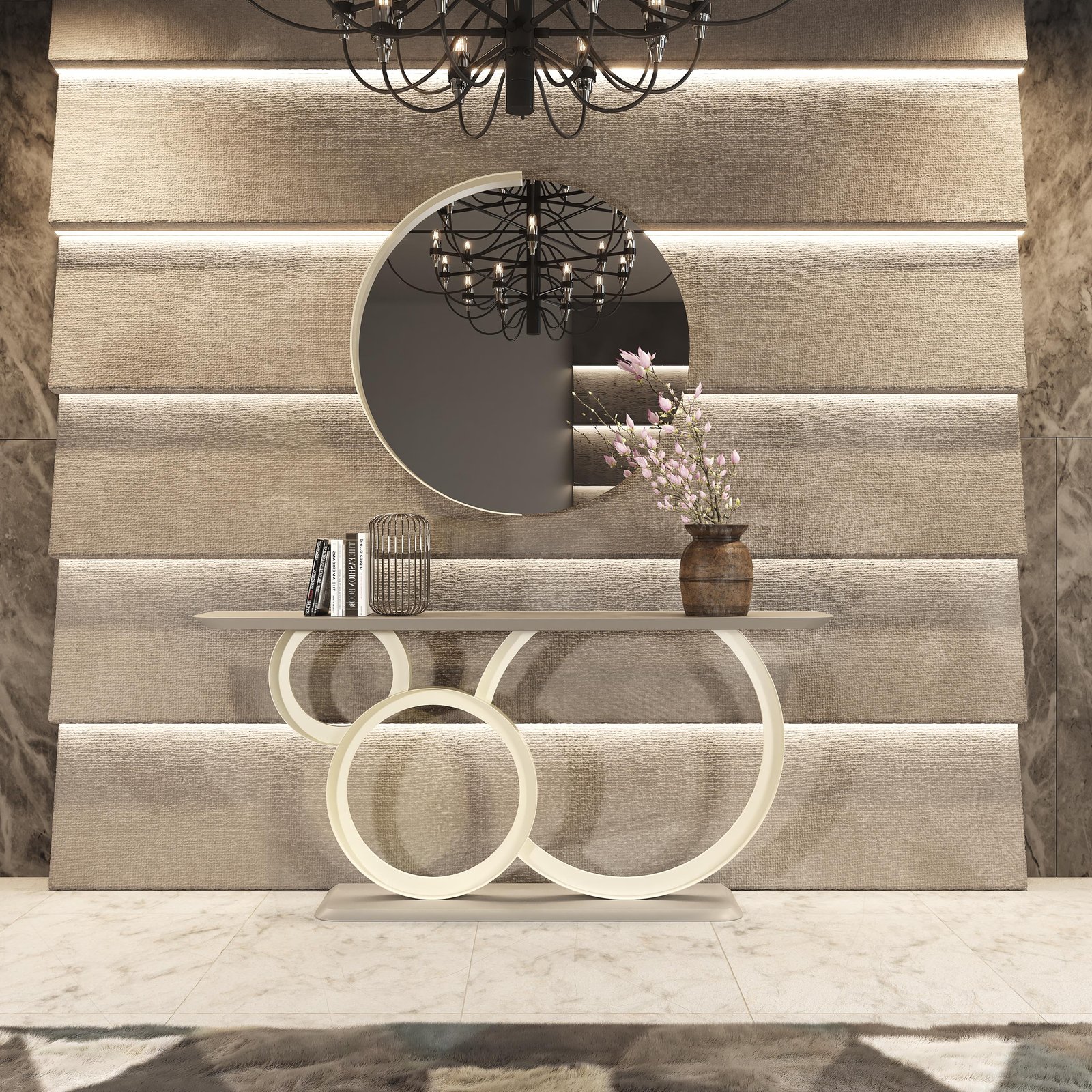 Recibidor pata círculos espejo redondo