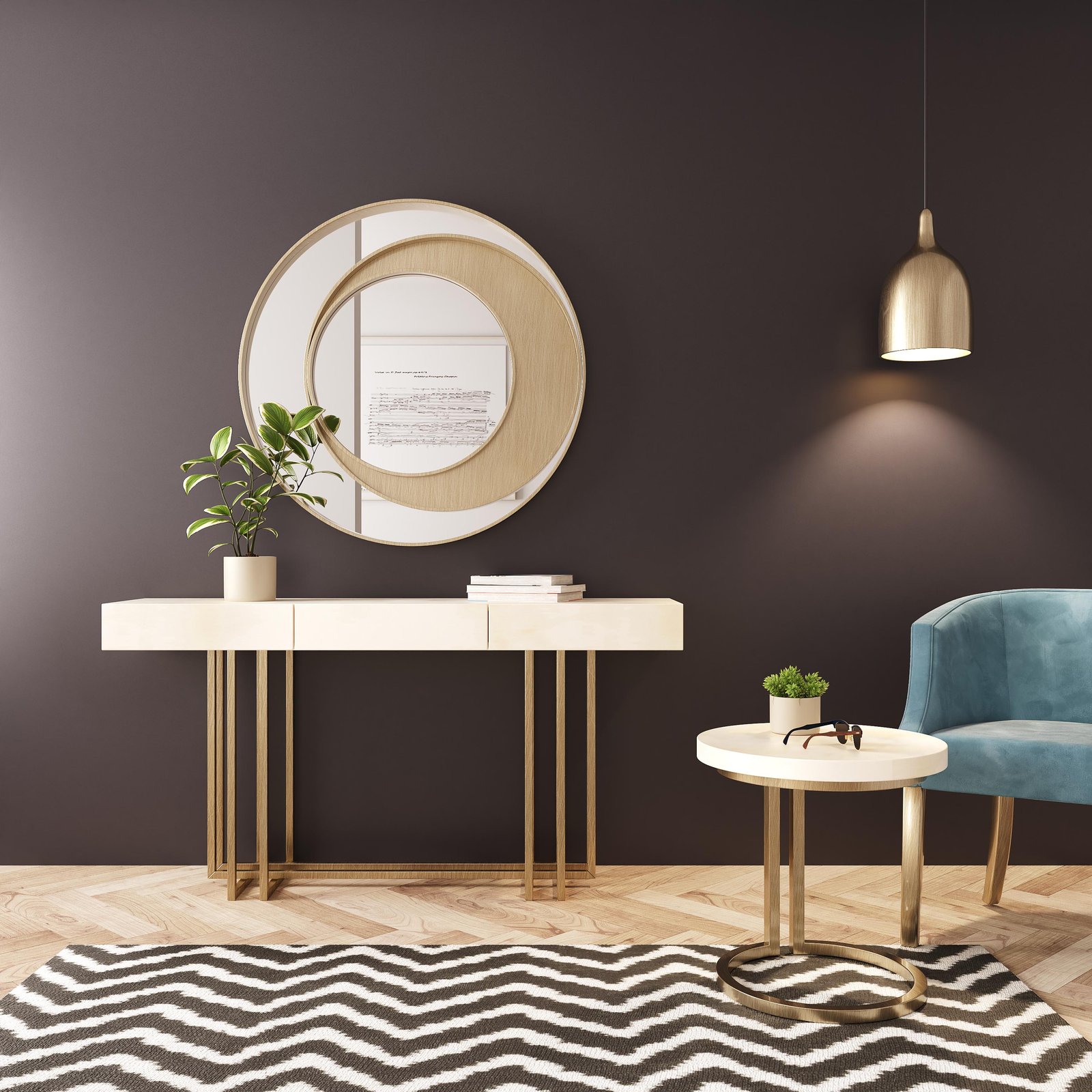 Recibidor moderno blanco-patas oro