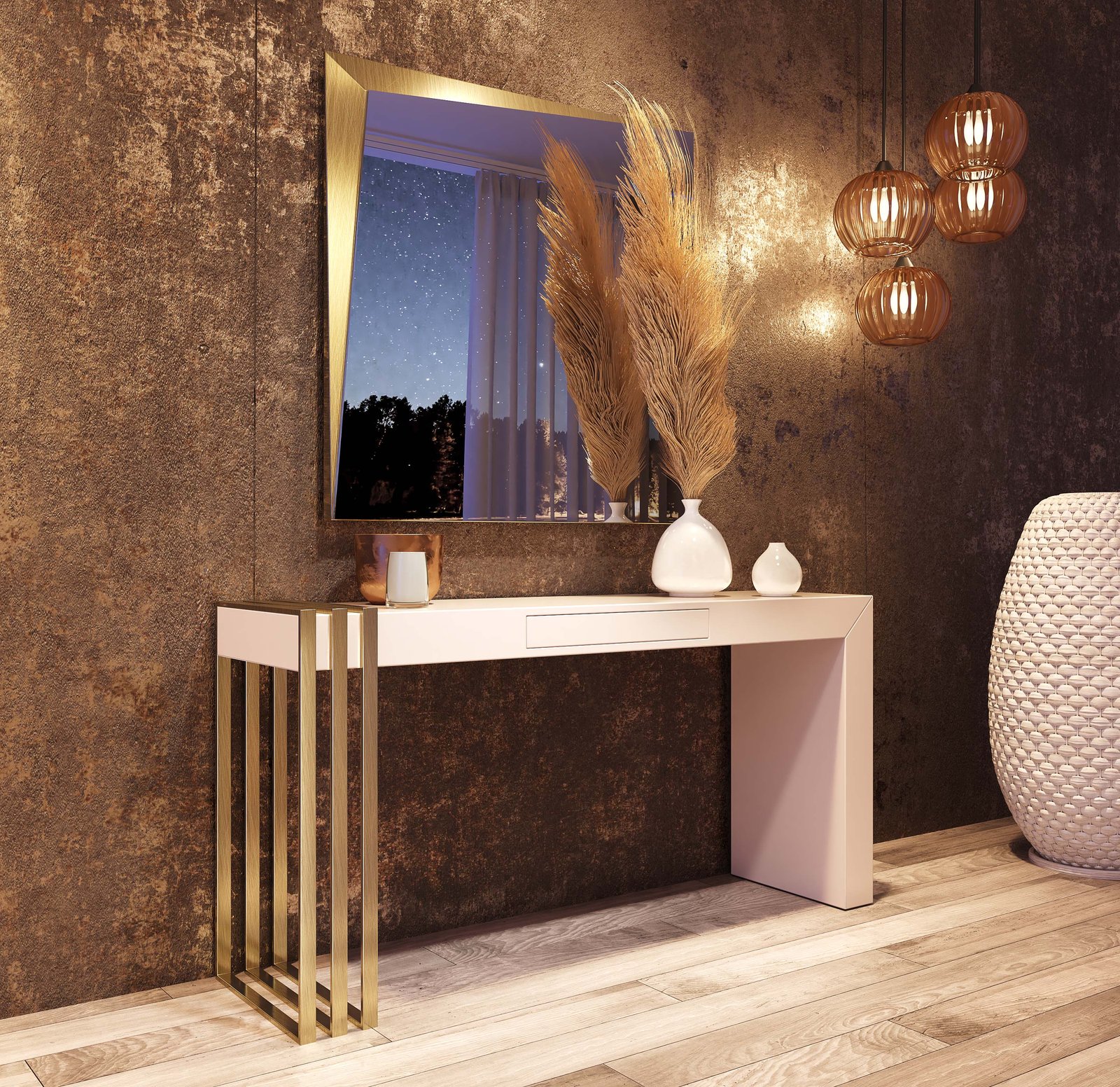 Recibidor Oro viejo y lacado blanco